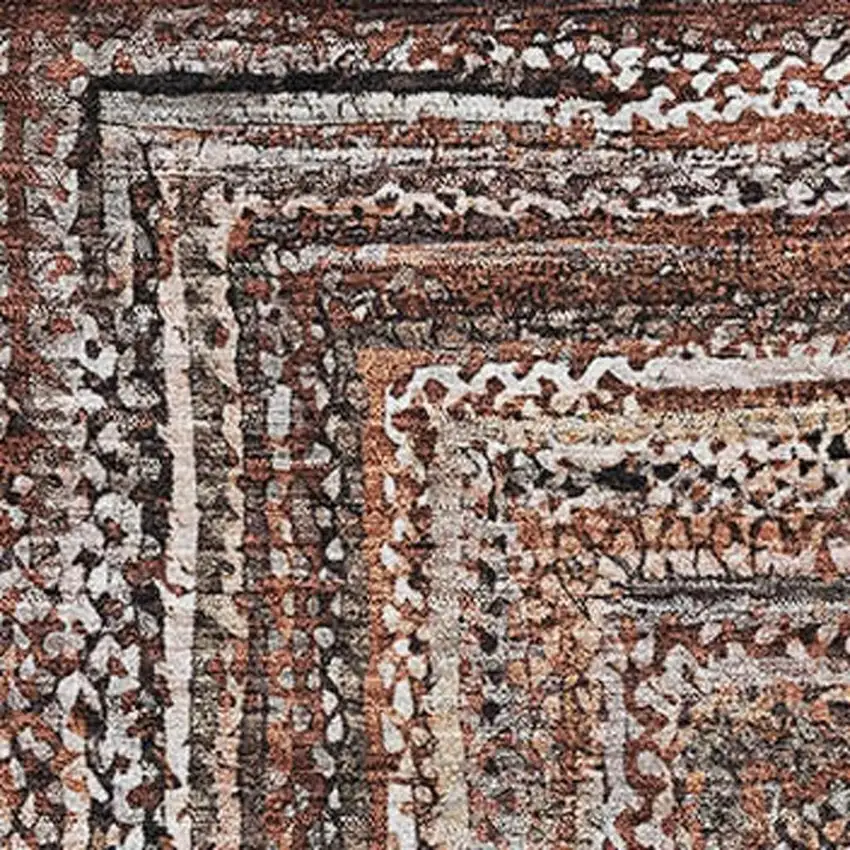 Terra Cotta And Beige Geometric Washable Area Rug With UV Protection Photo 2