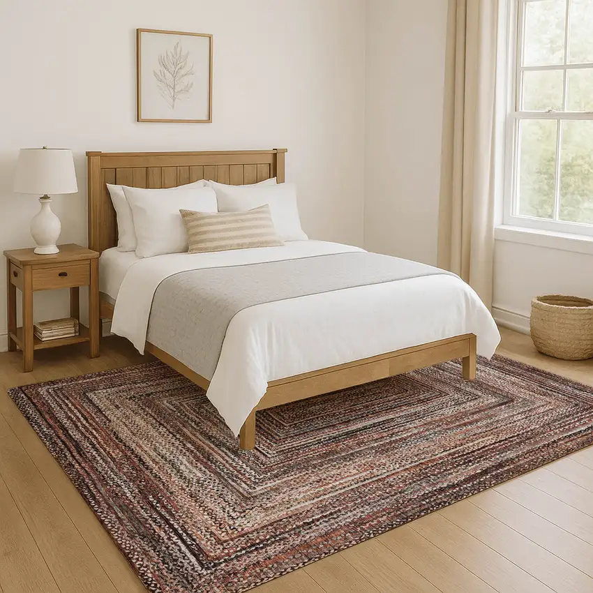 Terra Cotta And Beige Geometric Washable Area Rug With UV Protection Photo 5