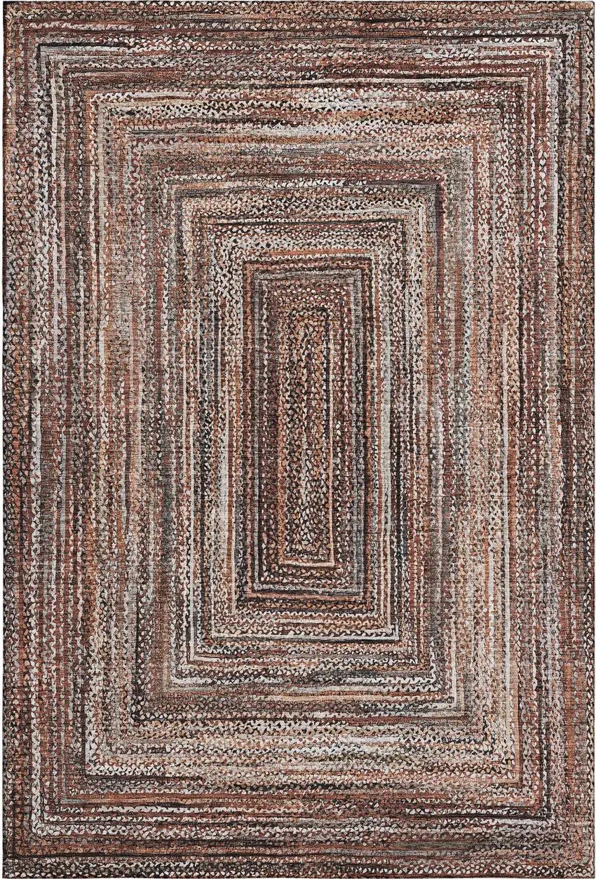 Terra Cotta And Beige Geometric Washable Area Rug With UV Protection Photo 1