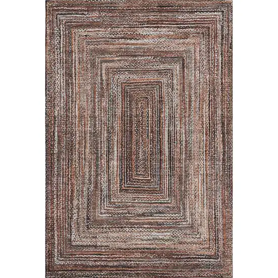Terra Cotta And Beige Geometric Washable Area Rug With UV Protection Photo 1