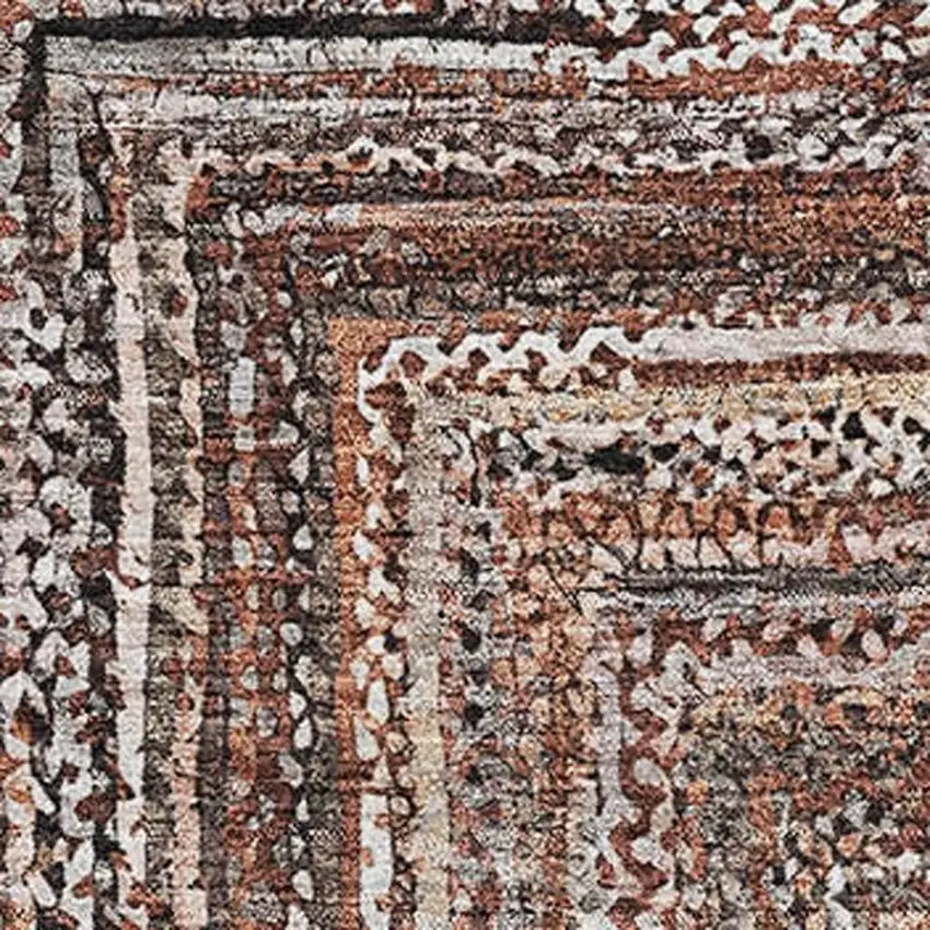 Terra Cotta And Beige Geometric Washable Area Rug With UV Protection Photo 2