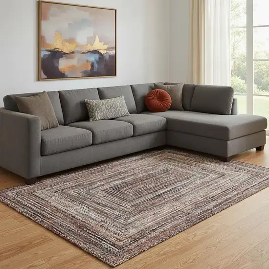 Terra Cotta And Beige Geometric Washable Area Rug With UV Protection Photo 2