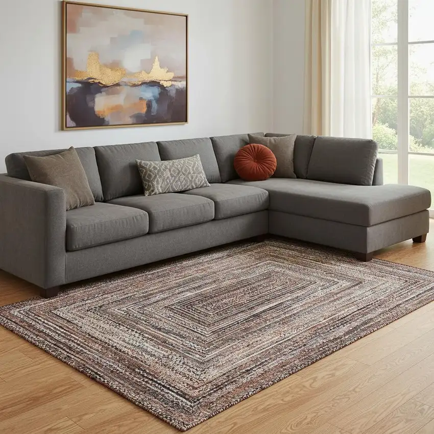 Terra Cotta And Beige Geometric Washable Area Rug With UV Protection Photo 2