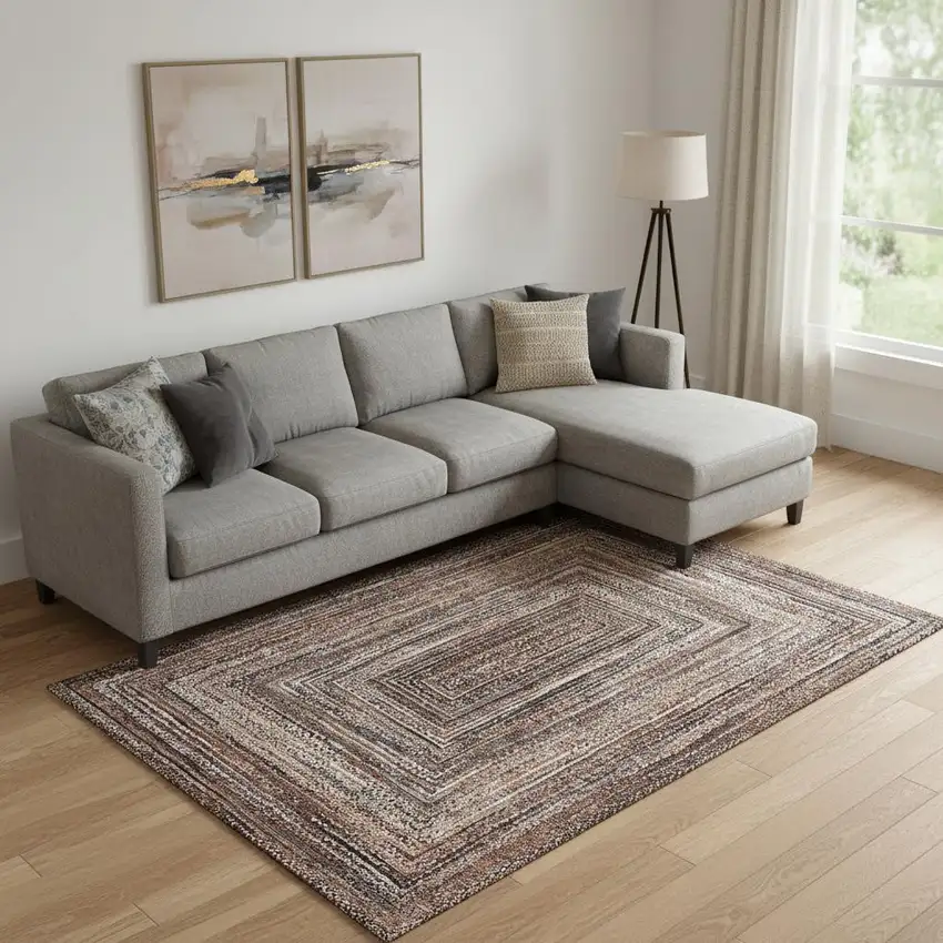 Terra Cotta And Beige Geometric Washable Area Rug With UV Protection Photo 2