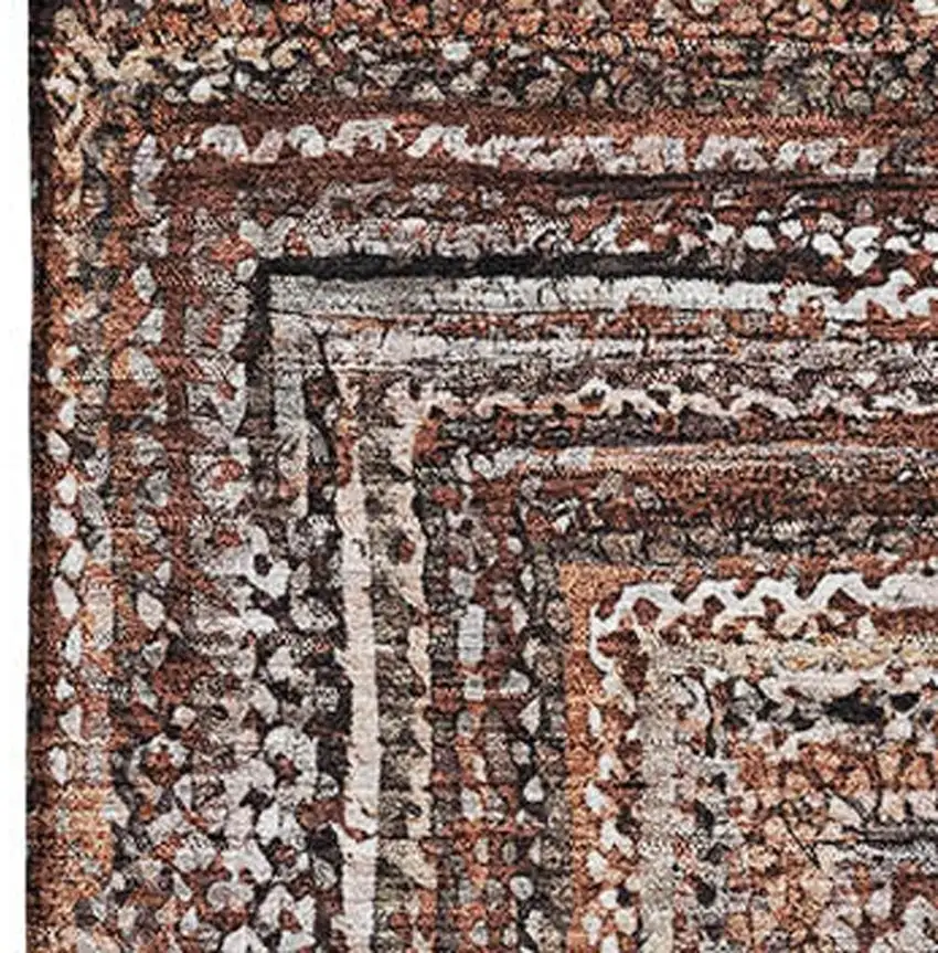Terra Cotta And Beige Geometric Washable Area Rug With UV Protection Photo 2