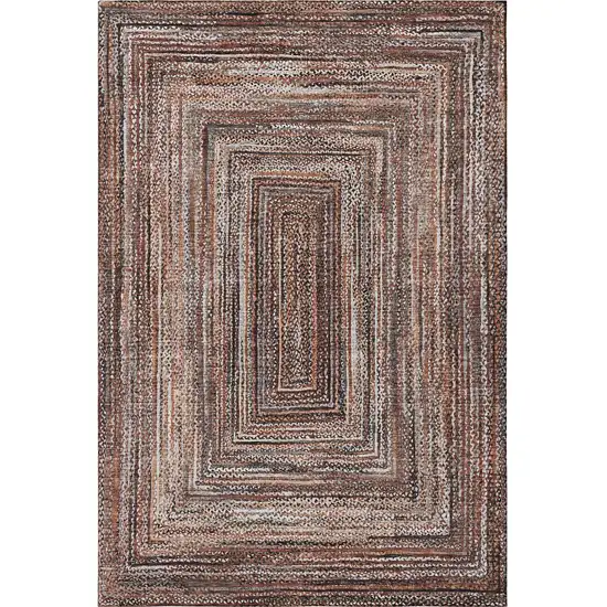 Terra Cotta And Beige Geometric Washable Area Rug With UV Protection Photo 4