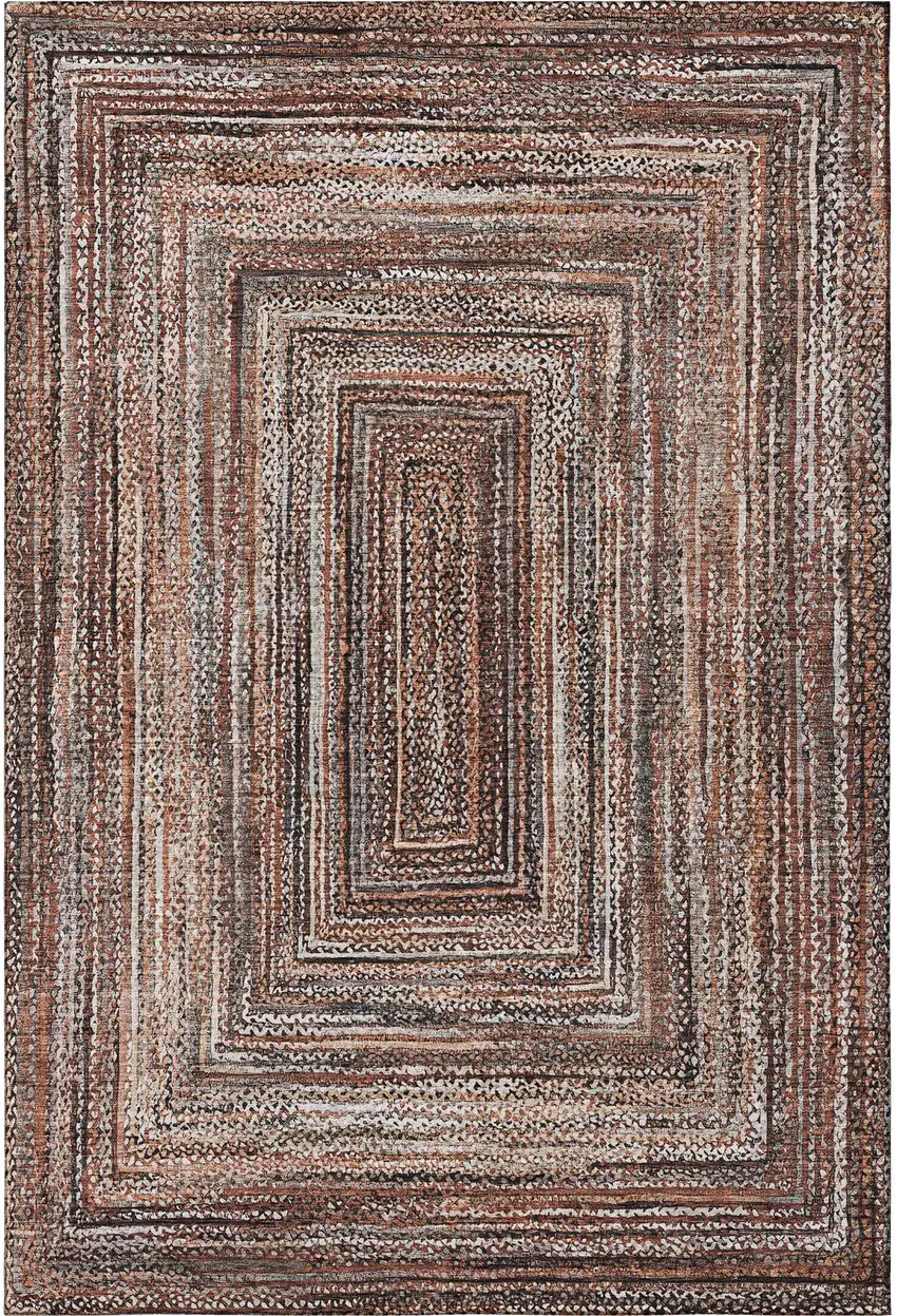 Terra Cotta And Beige Geometric Washable Area Rug With UV Protection Photo 4
