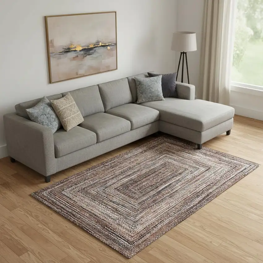 Terra Cotta And Beige Geometric Washable Area Rug With UV Protection Photo 2