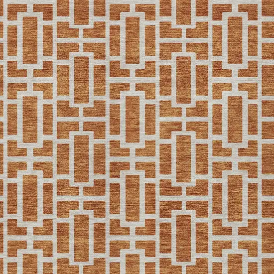 Terra Cotta And Beige Geometric Washable Indoor Outdoor Area Rug Photo 7