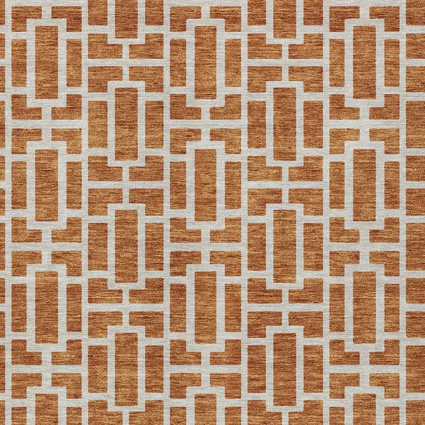 Terra Cotta And Beige Geometric Washable Indoor Outdoor Area Rug Photo 7