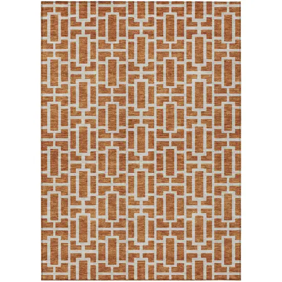 Terra Cotta And Beige Geometric Washable Indoor Outdoor Area Rug Photo 2