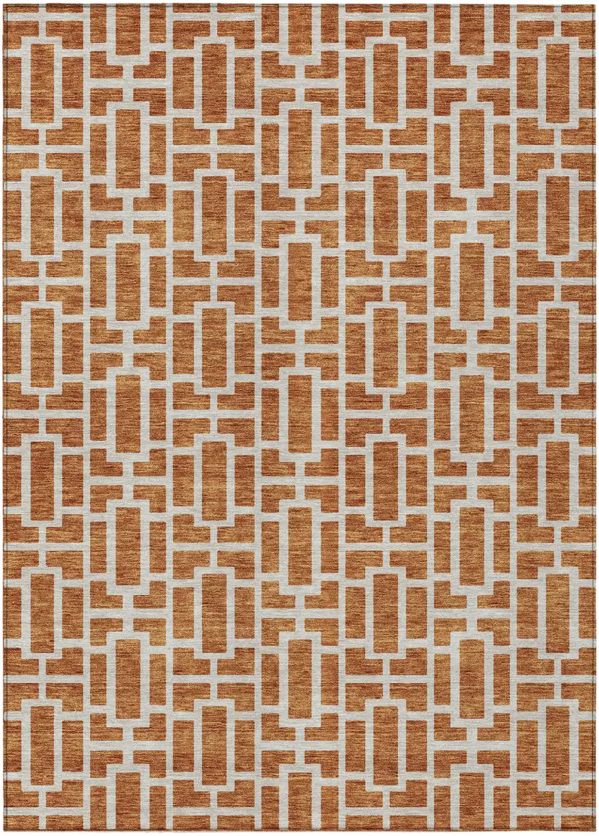 Terra Cotta And Beige Geometric Washable Indoor Outdoor Area Rug Photo 2