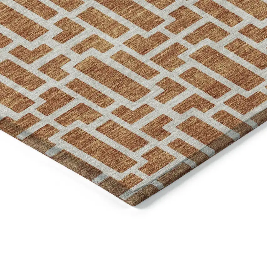 Terra Cotta And Beige Geometric Washable Indoor Outdoor Area Rug Photo 5