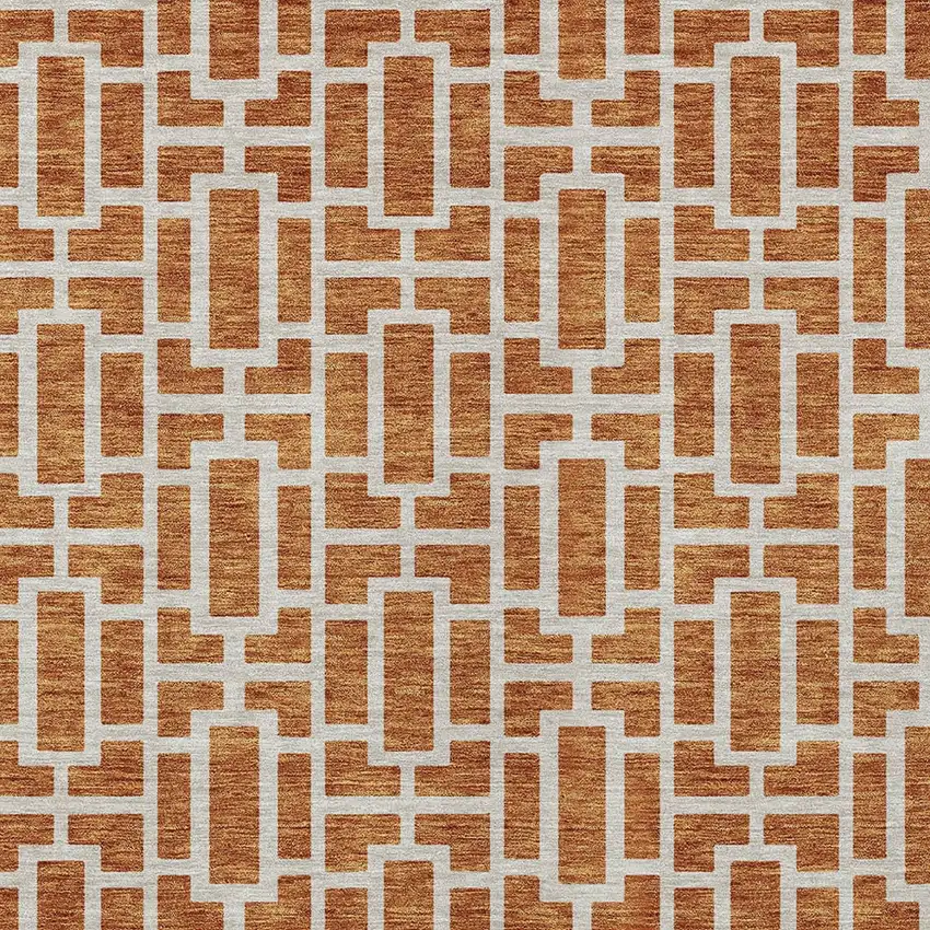 Terra Cotta And Beige Geometric Washable Indoor Outdoor Area Rug Photo 5