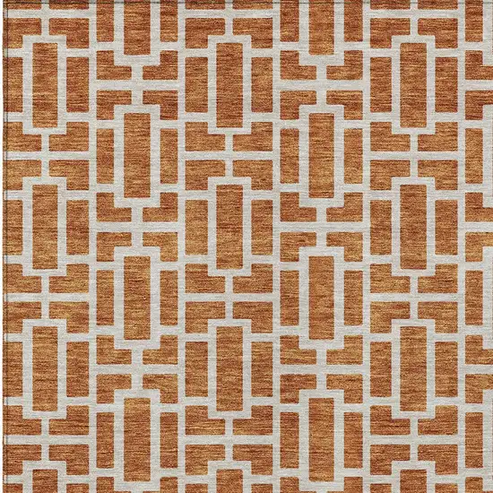 Terra Cotta And Beige Geometric Washable Indoor Outdoor Area Rug Photo 7