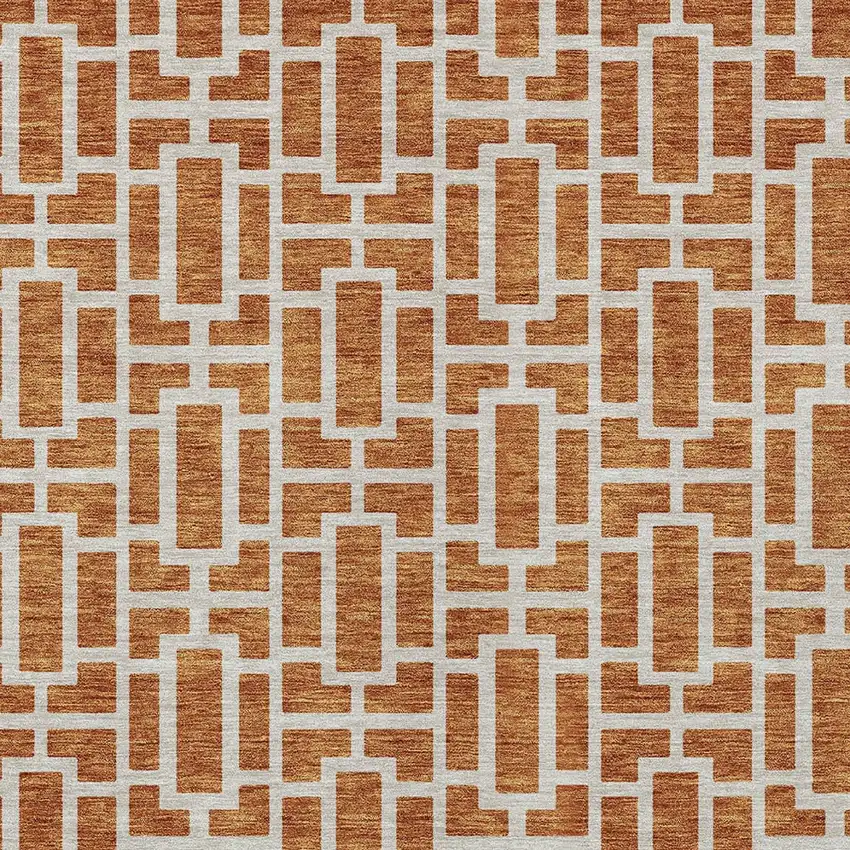 Terra Cotta And Beige Geometric Washable Indoor Outdoor Area Rug Photo 7