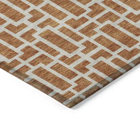 Terra Cotta And Beige Geometric Washable Indoor Outdoor Area Rug Photo 5