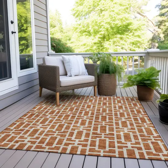 Terra Cotta And Beige Geometric Washable Indoor Outdoor Area Rug Photo 9