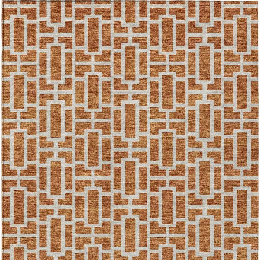 Terra Cotta And Beige Geometric Washable Indoor Outdoor Area Rug Photo 8