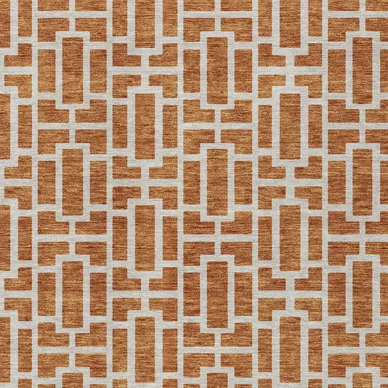 Terra Cotta And Beige Geometric Washable Indoor Outdoor Area Rug Photo 7