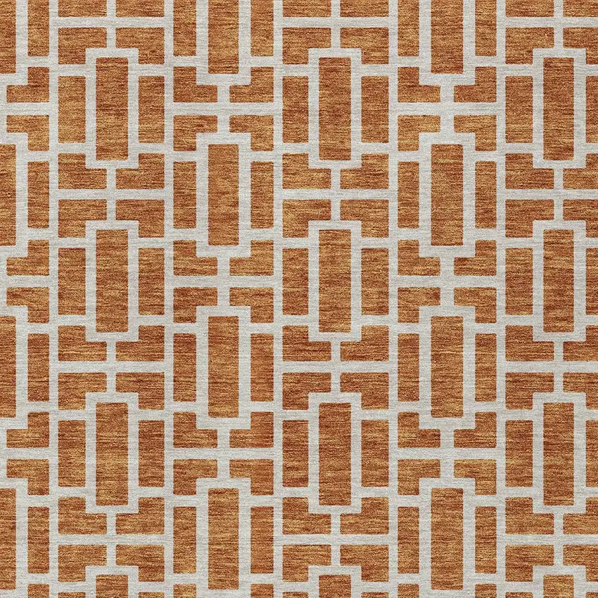 Terra Cotta And Beige Geometric Washable Indoor Outdoor Area Rug Photo 7