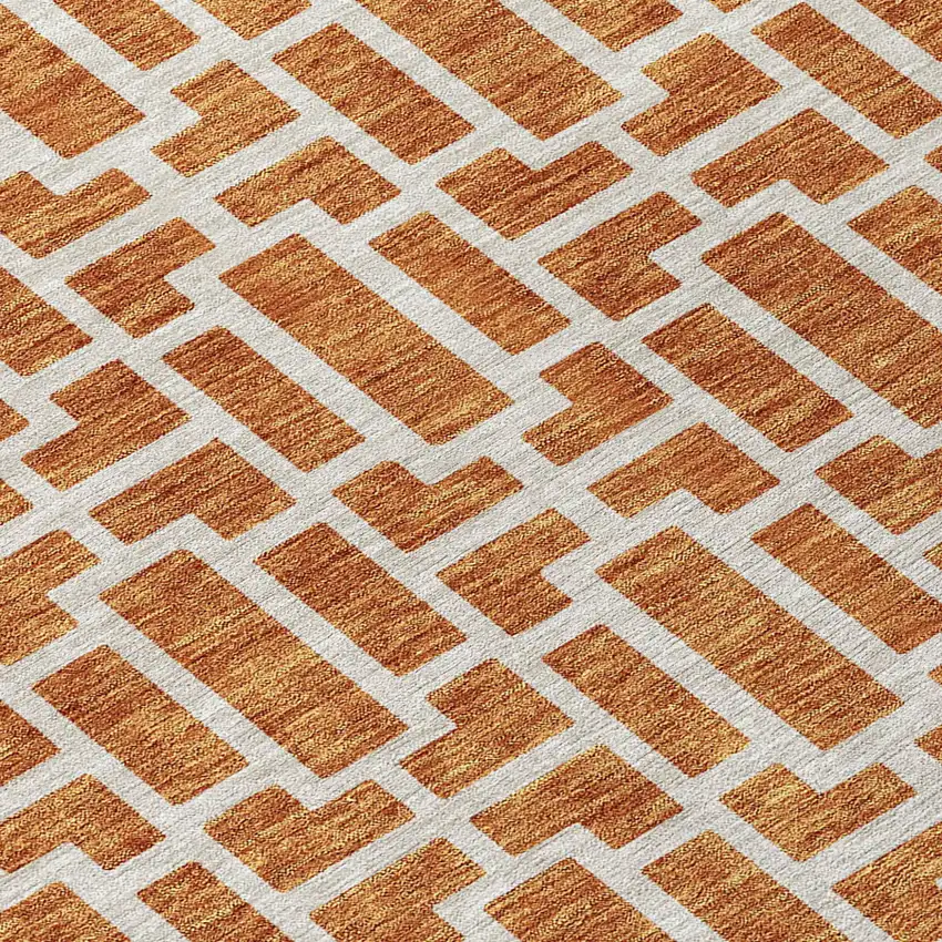 Terra Cotta And Beige Geometric Washable Indoor Outdoor Area Rug Photo 6