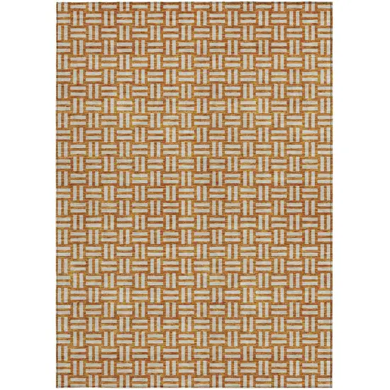 Terra Cotta And Beige Geometric Washable Indoor Outdoor Area Rug Photo 7
