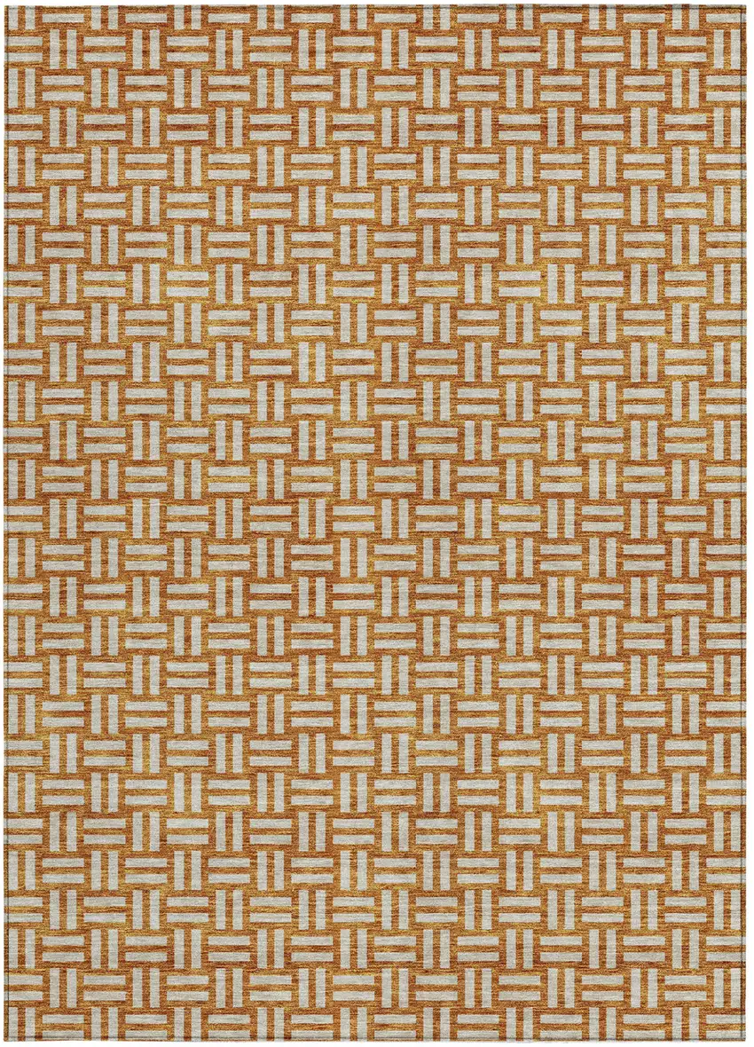 Terra Cotta And Beige Geometric Washable Indoor Outdoor Area Rug Photo 7