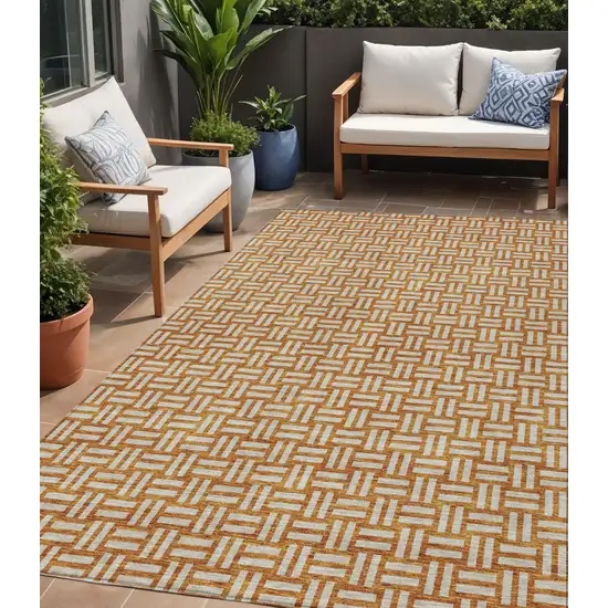 Terra Cotta And Beige Geometric Washable Indoor Outdoor Area Rug Photo 1
