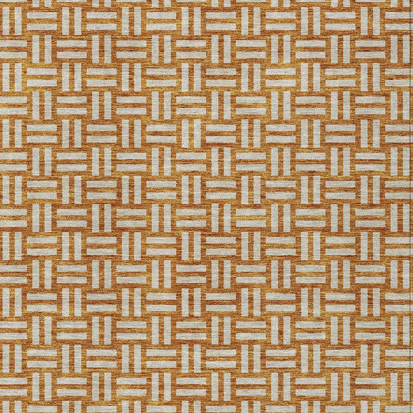 Terra Cotta And Beige Geometric Washable Indoor Outdoor Area Rug Photo 7