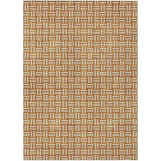 Terra Cotta And Beige Geometric Washable Indoor Outdoor Area Rug Photo 2