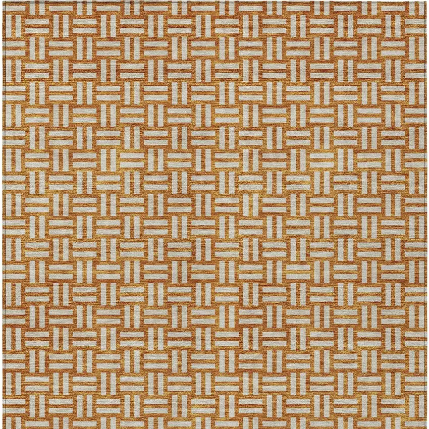 Terra Cotta And Beige Geometric Washable Indoor Outdoor Area Rug Photo 8