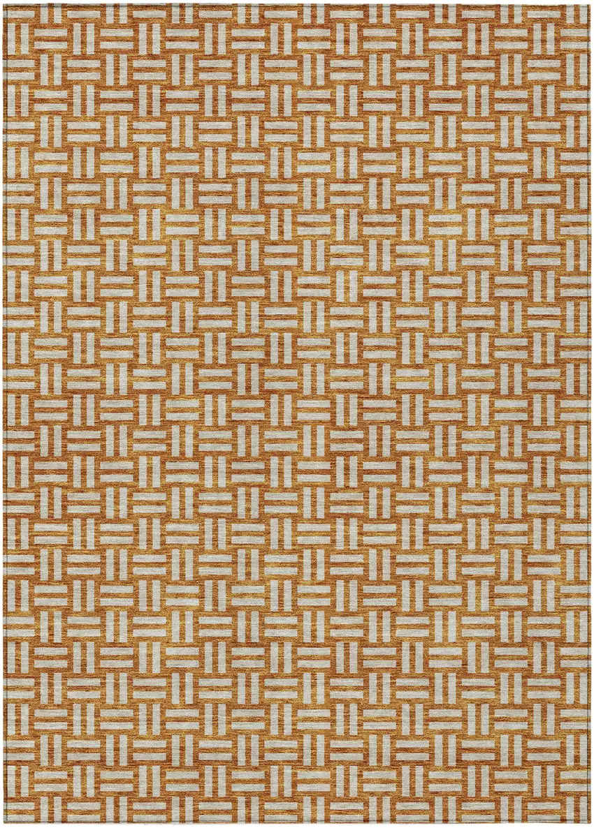 Terra Cotta And Beige Geometric Washable Indoor Outdoor Area Rug Photo 2