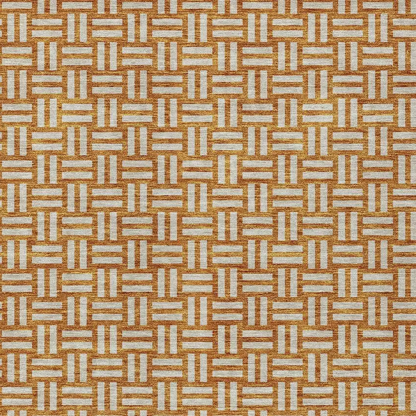 Terra Cotta And Beige Geometric Washable Indoor Outdoor Area Rug Photo 7