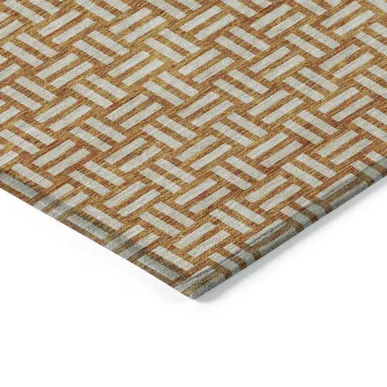 Terra Cotta And Beige Geometric Washable Indoor Outdoor Area Rug Photo 5