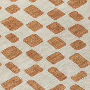 Photo of Terra Cotta And Beige Geometric Washable Indoor Outdoor Area Rug