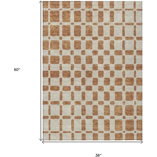 Terra Cotta And Beige Geometric Washable Indoor Outdoor Area Rug Photo 3