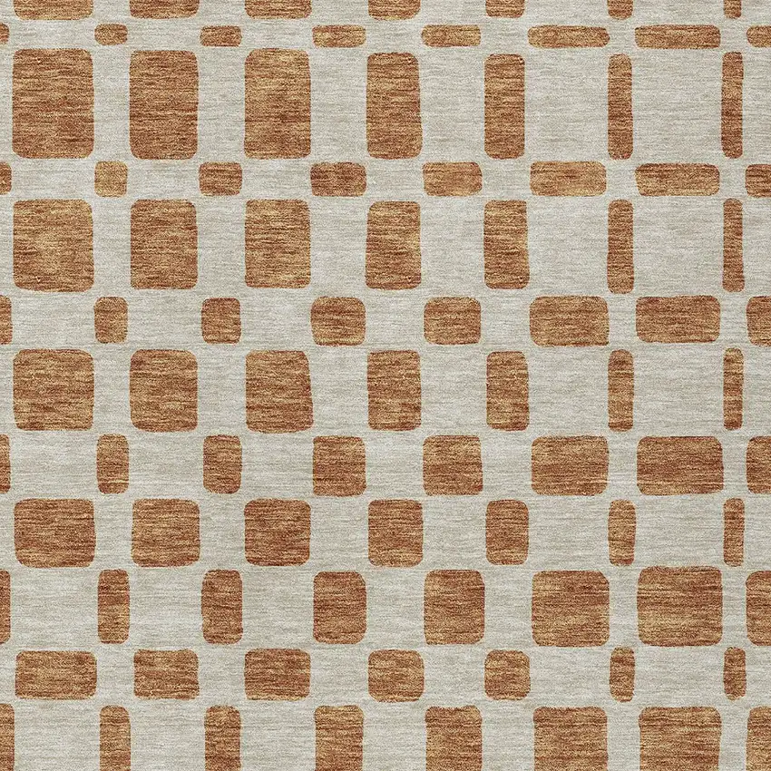 Terra Cotta And Beige Geometric Washable Indoor Outdoor Area Rug Photo 6