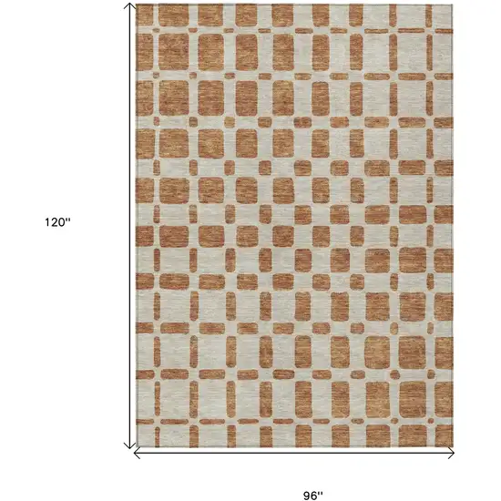 Terra Cotta And Beige Geometric Washable Indoor Outdoor Area Rug Photo 3