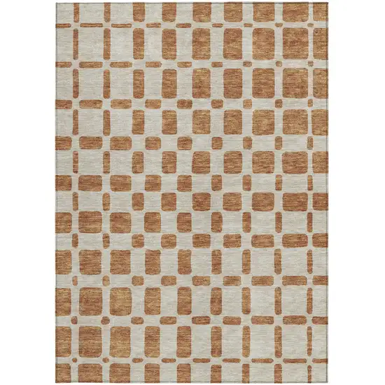 Terra Cotta And Beige Geometric Washable Indoor Outdoor Area Rug Photo 7