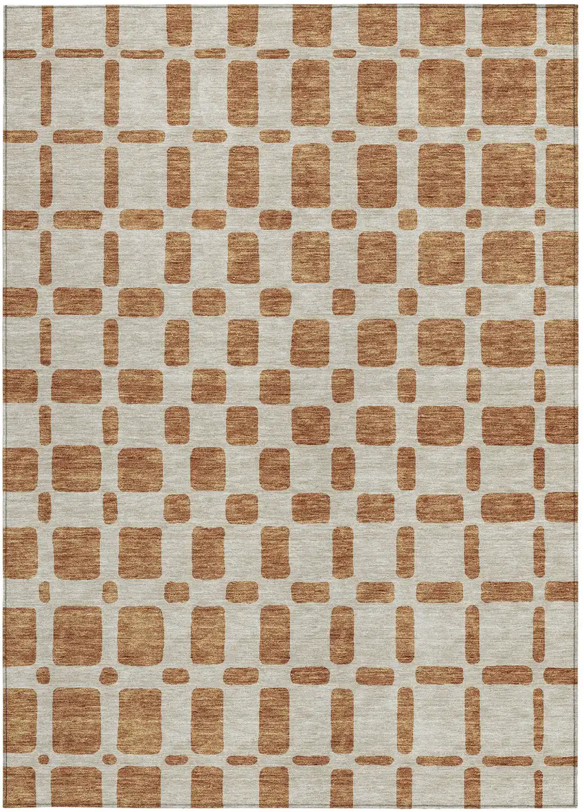 Terra Cotta And Beige Geometric Washable Indoor Outdoor Area Rug Photo 7