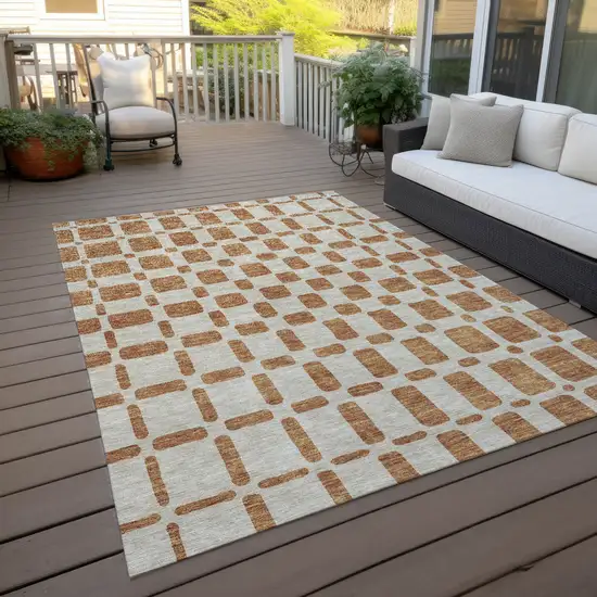 Terra Cotta And Beige Geometric Washable Indoor Outdoor Area Rug Photo 8