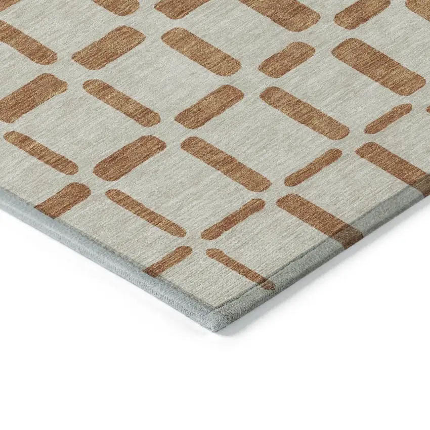 Terra Cotta And Beige Geometric Washable Indoor Outdoor Area Rug Photo 4