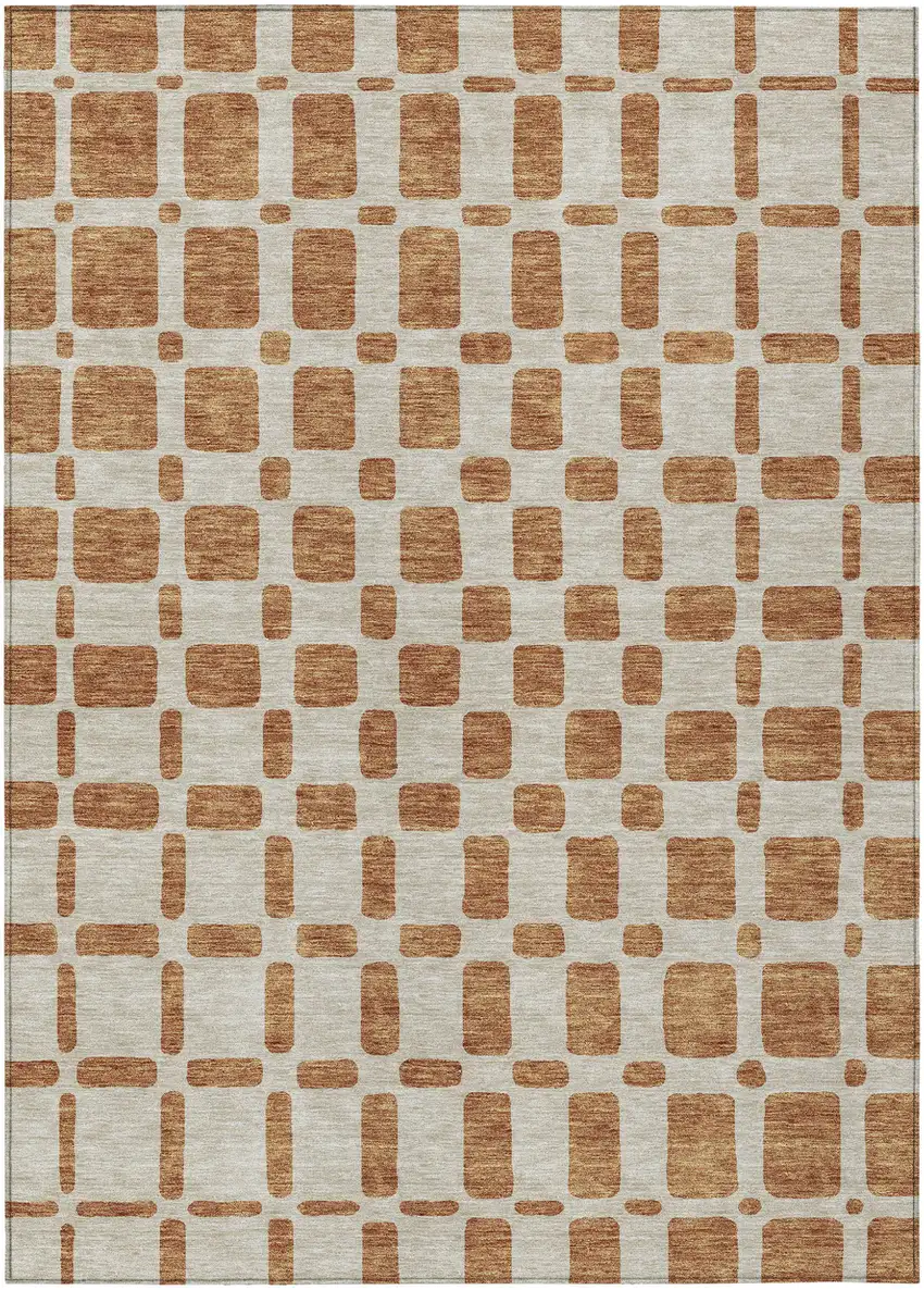 Terra Cotta And Beige Geometric Washable Indoor Outdoor Area Rug Photo 2