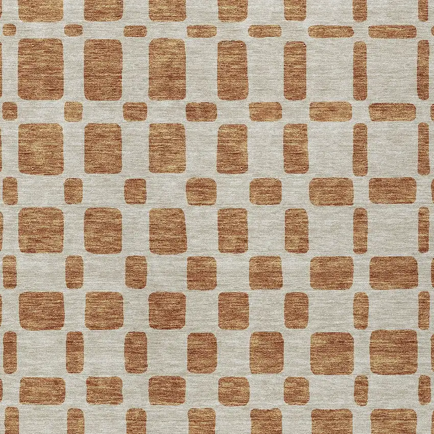 Terra Cotta And Beige Geometric Washable Indoor Outdoor Area Rug Photo 6