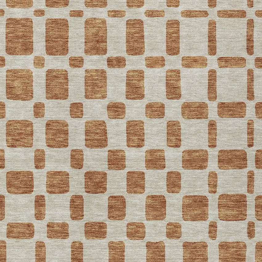 Terra Cotta And Beige Geometric Washable Indoor Outdoor Area Rug Photo 6