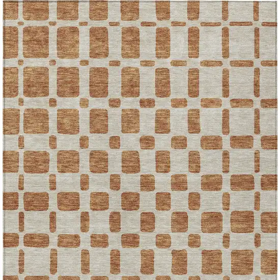 Terra Cotta And Beige Geometric Washable Indoor Outdoor Area Rug Photo 8
