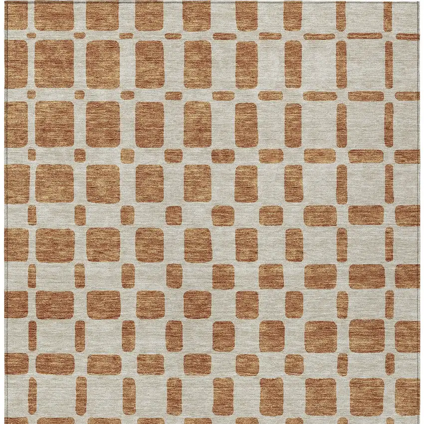 Terra Cotta And Beige Geometric Washable Indoor Outdoor Area Rug Photo 8