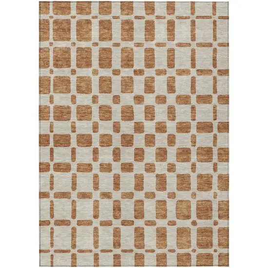 Terra Cotta And Beige Geometric Washable Indoor Outdoor Area Rug Photo 2