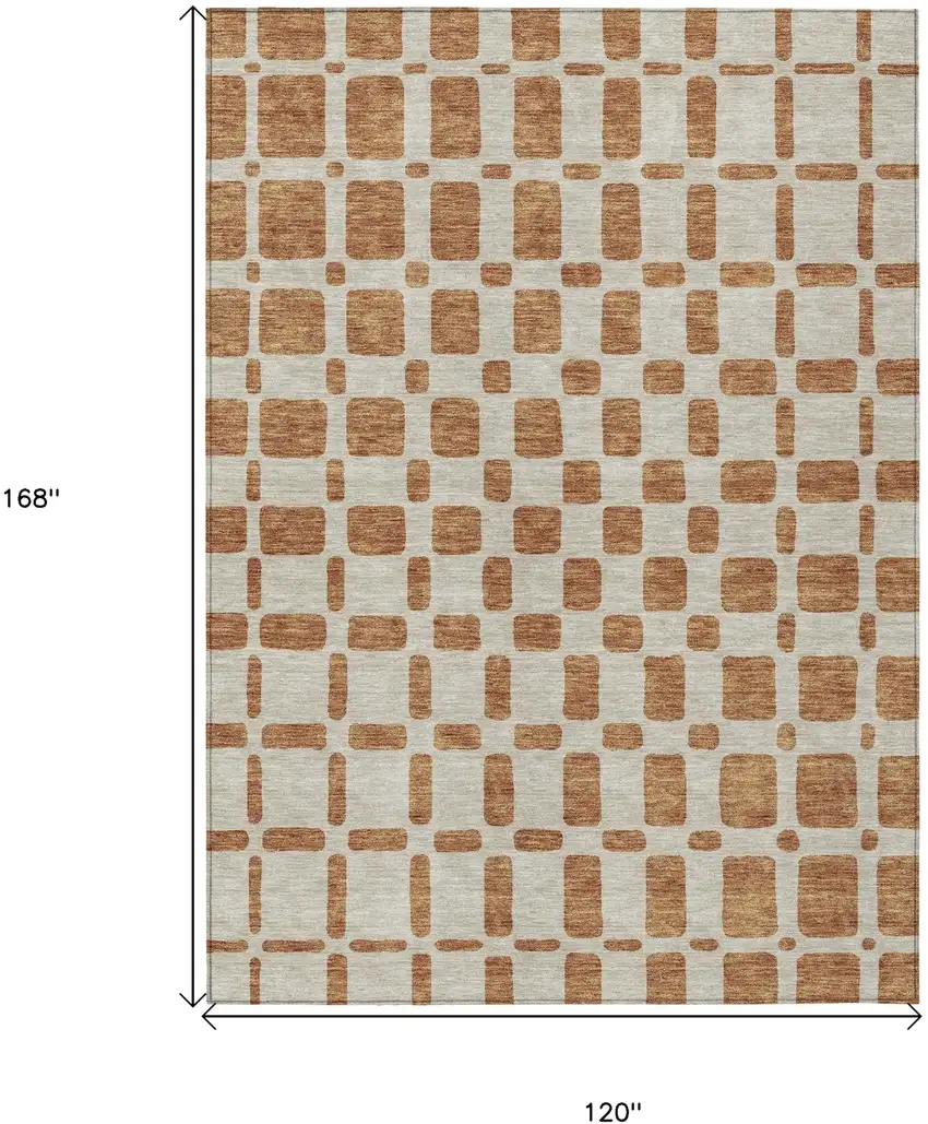 Terra Cotta And Beige Geometric Washable Indoor Outdoor Area Rug Photo 3